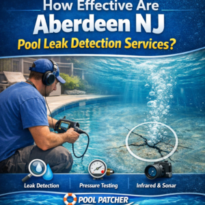 Technician using infrared sonar and pressure testing equipment to detect pool leaks in Aberdeen, NJ.