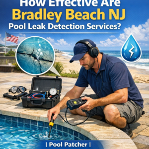 Technician in Bradley Beach NJ using advanced equipment to detect pool leaks accurately.