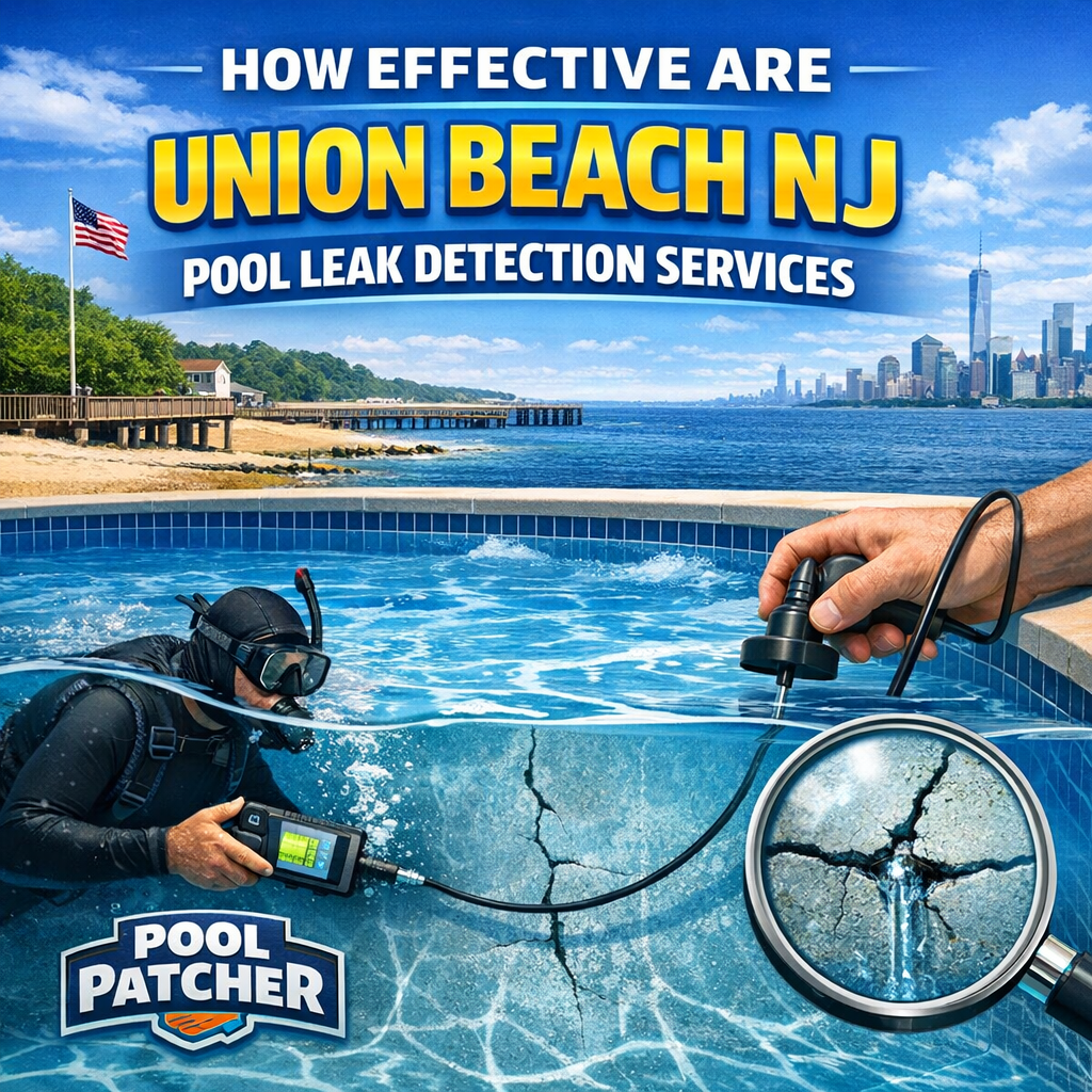 Technician uses underwater equipment to detect pool leaks in Union Beach, NJ.