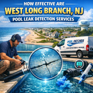 A technician using equipment to detect and repair a pool leak in West Long Branch, NJ.
