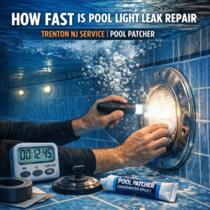 Underwater pool light leak being repaired quickly in a residential pool in Trenton, NJ.