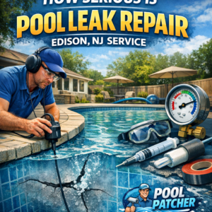 Technician using advanced tools to detect and repair a pool leak in Edison, NJ.