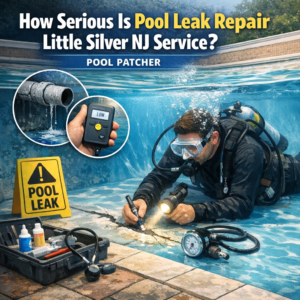 Technician repairing underwater pool leak with specialized equipment in Little Silver, NJ.