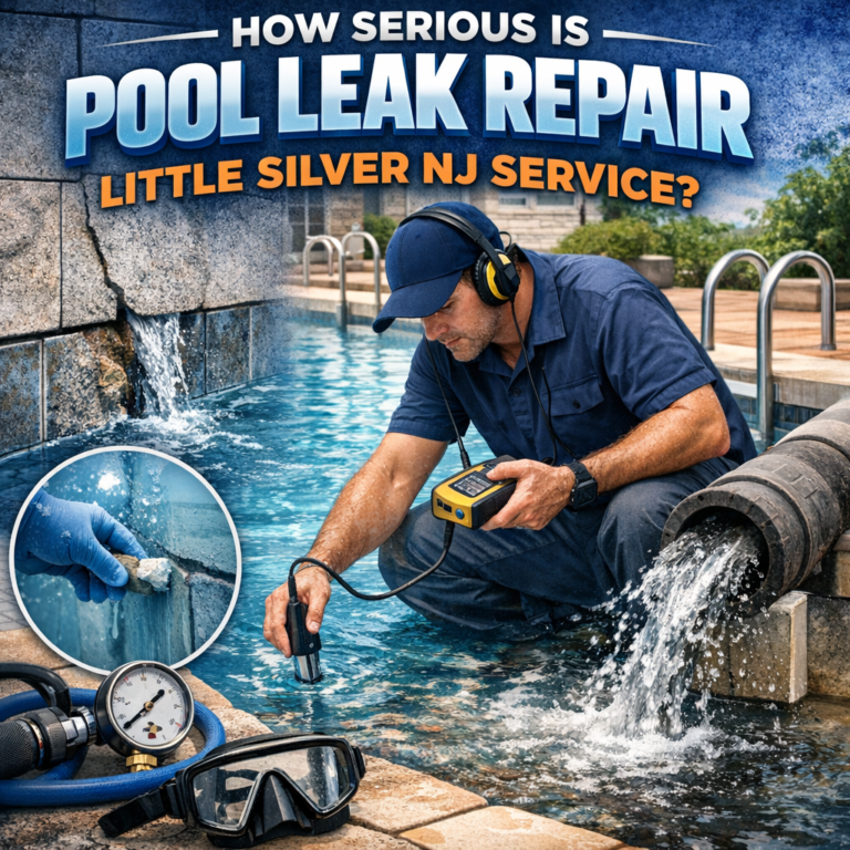 Technician using advanced equipment to detect and repair a pool leak in Little Silver, NJ.