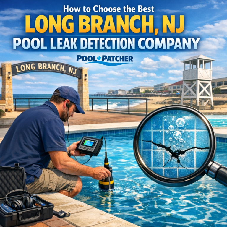 Technician using advanced equipment to detect a pool leak in Long Branch, NJ.