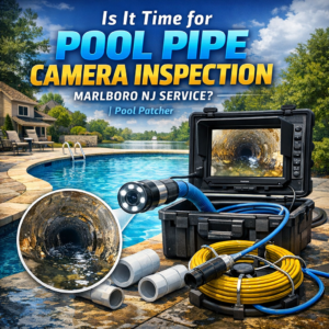Pool pipe camera inspection equipment set up by a backyard pool in Marlboro, NJ.