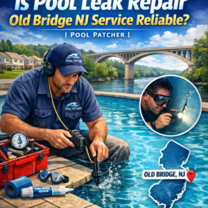 Technician repairing a pool leak with specialized equipment in Old Bridge, NJ.
