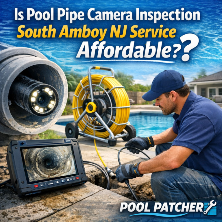 Pool technician using a camera to inspect pipes for a pool in South Amboy, NJ.