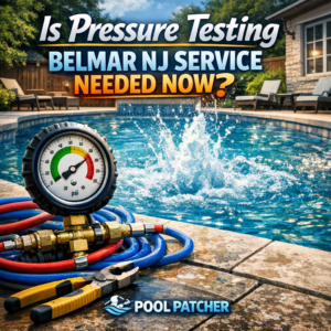 A technician pressure testing a pool pipe in Belmar, NJ for leaks and maintenance.