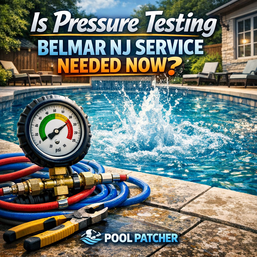 A technician pressure testing a pool pipe in Belmar, NJ for leaks and maintenance.