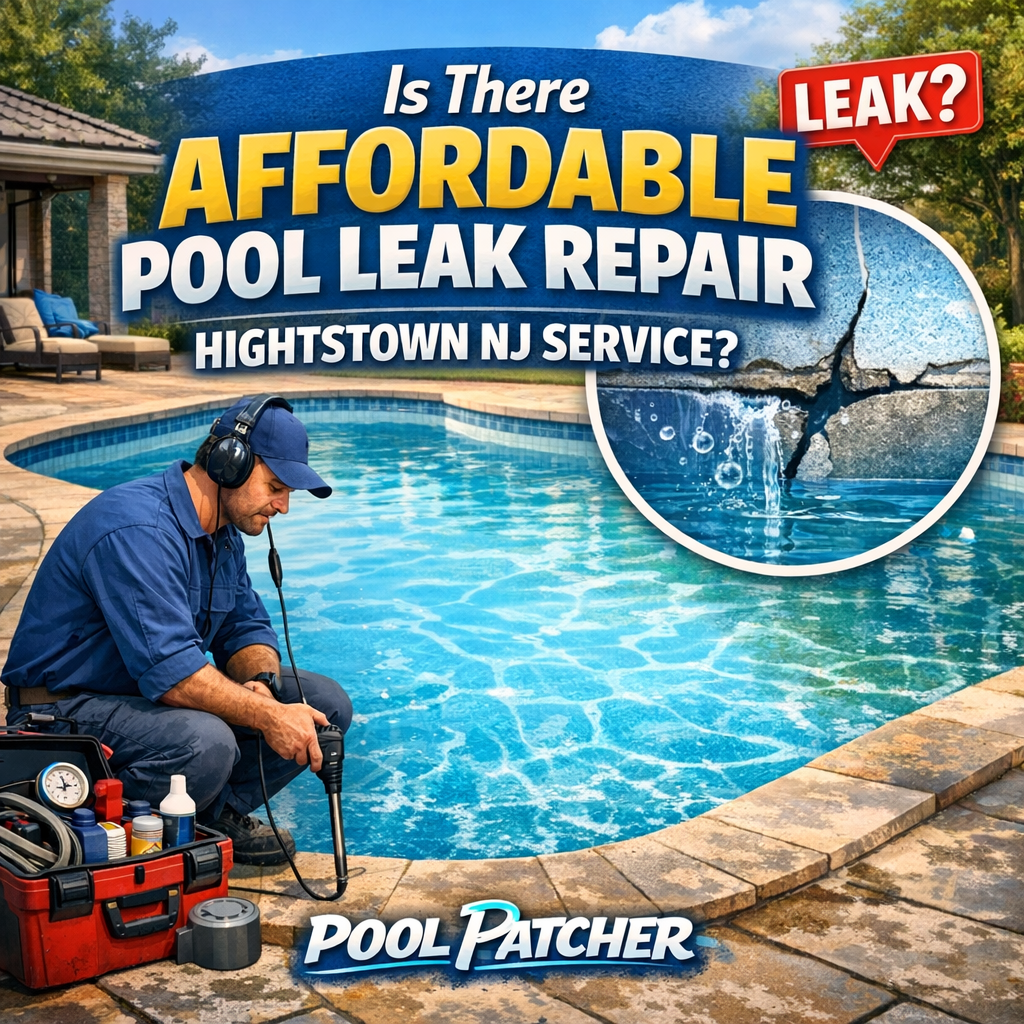A pool technician repairing a pool leak using specialized equipment in Hightstown, NJ.