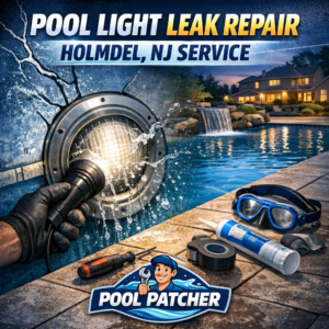 Technician repairing a pool light leak in a residential pool in Holmdel, NJ.