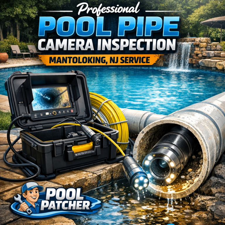 Technician using a camera inspection tool to examine pool pipes in Mantoloking, NJ.