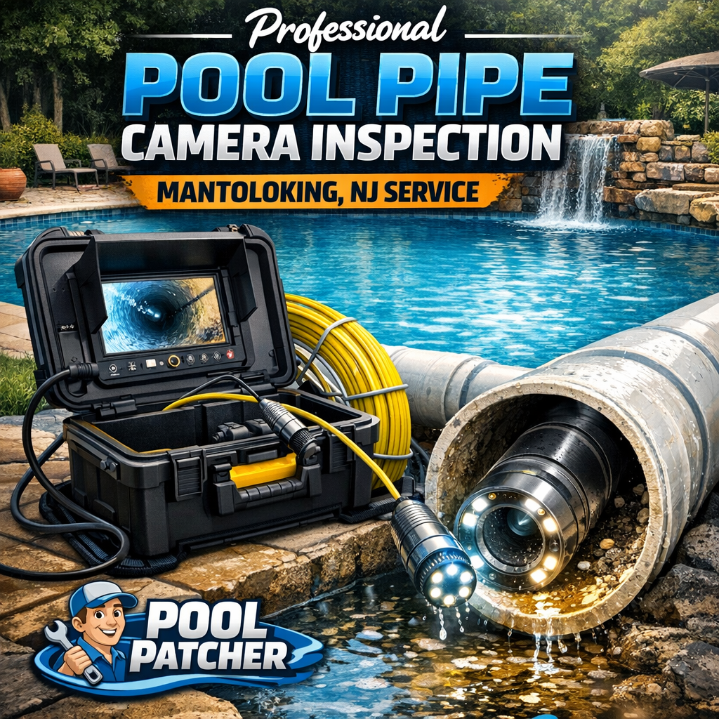 Technician using a camera inspection tool to examine pool pipes in Mantoloking, NJ.