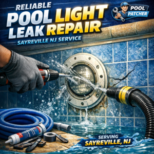 Technician using equipment to perform pool leak and light repair in Sayreville, NJ.