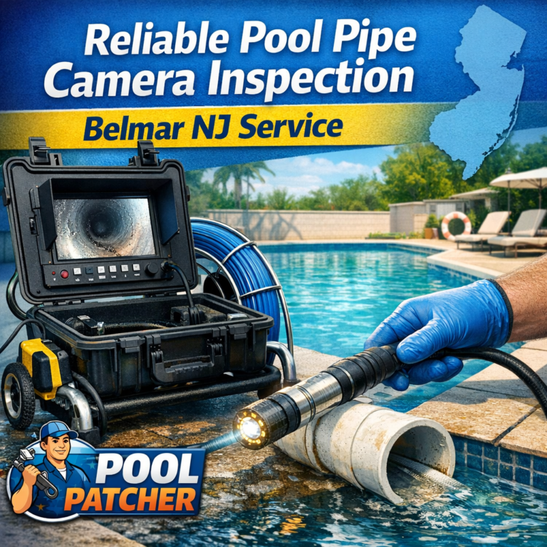 Technician using a camera inspection device to examine a pool pipe in Belmar, NJ.