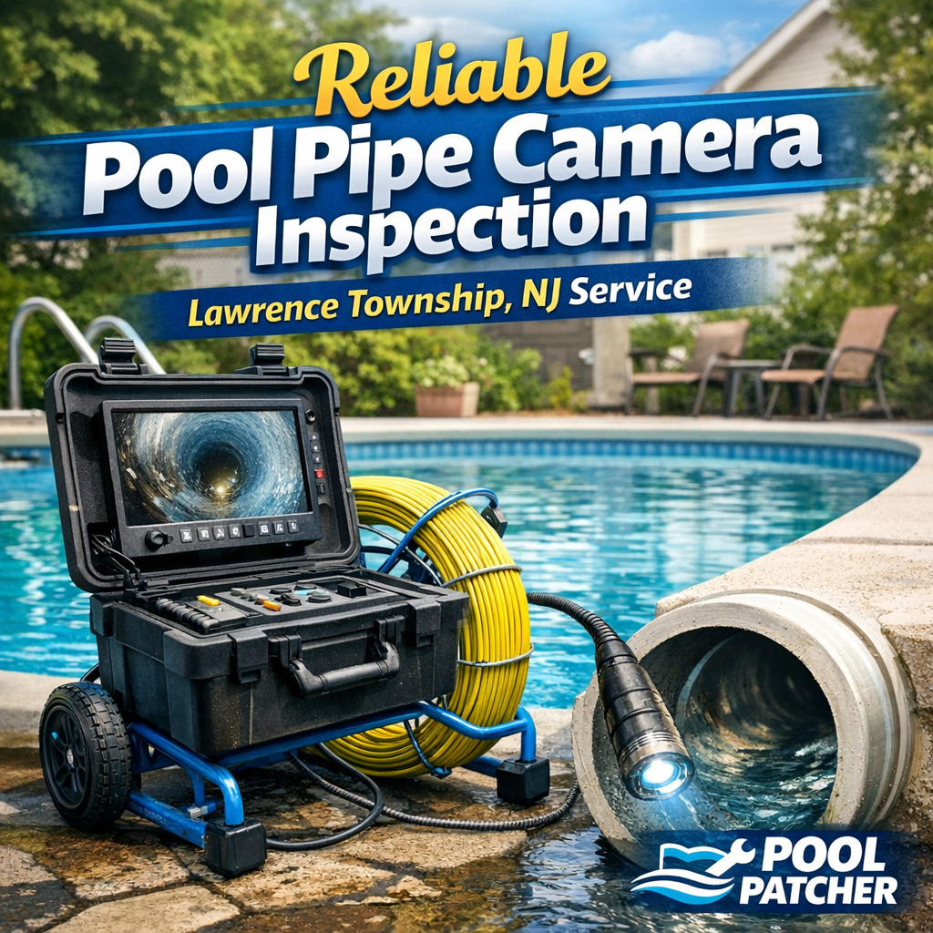 Technician uses a camera to inspect underground pool pipes in Lawrence Township, NJ.