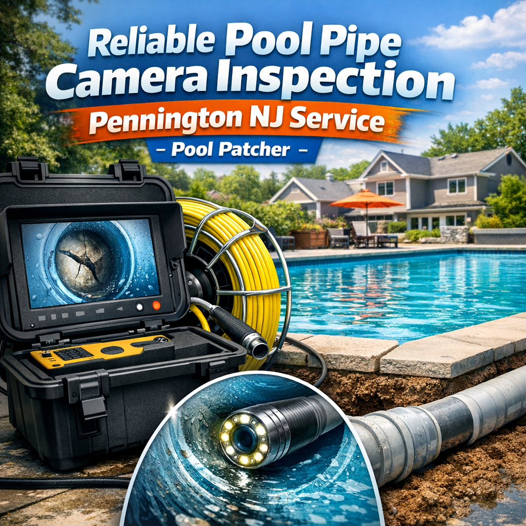 Technician using a waterproof camera to inspect pool pipes for maintenance in Pennington, NJ.
