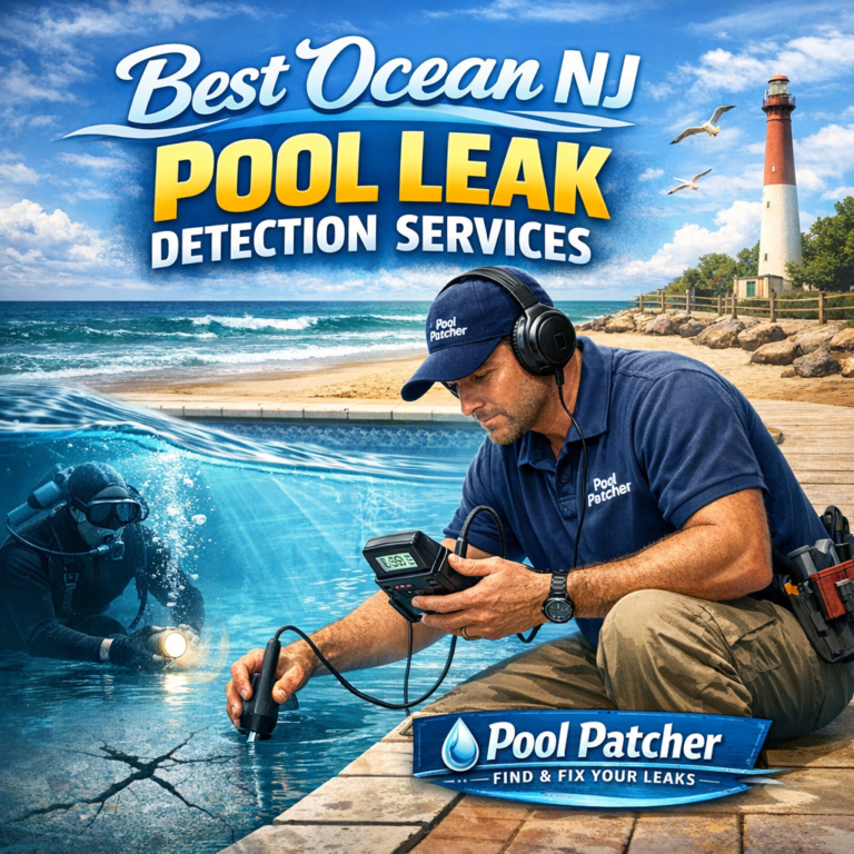 Technician inspecting an underwater pool for leaks using advanced detection equipment in Ocean, NJ.