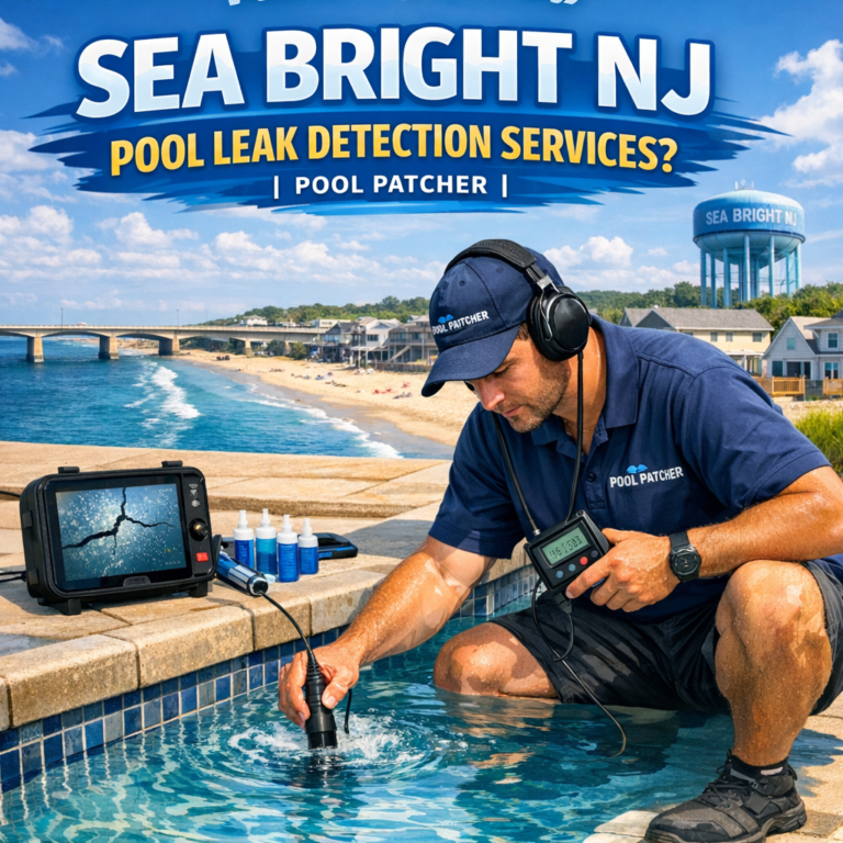Technician using leak detection equipment by a pool in Sea Bright, NJ.