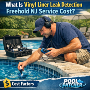 Diagram explaining vinyl liner leak detection service costs for pools in Freehold, NJ by Pool Patcher.