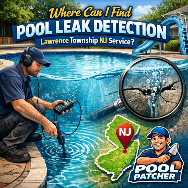 Technician inspecting a swimming pool for leaks with detection equipment in Lawrence Township, NJ.