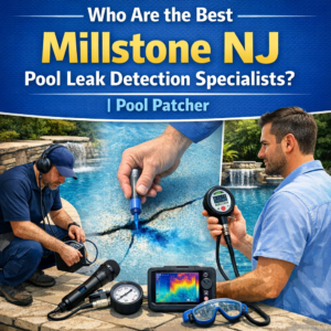 Pool leak detection specialists in Millstone NJ inspecting a pool with advanced equipment for precise repairs.