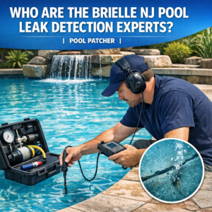 Pool leak detection expert using equipment to inspect a residential swimming pool in Brielle, NJ.