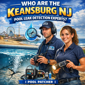 Technician using equipment to detect and patch a pool leak in Keansburg, NJ.