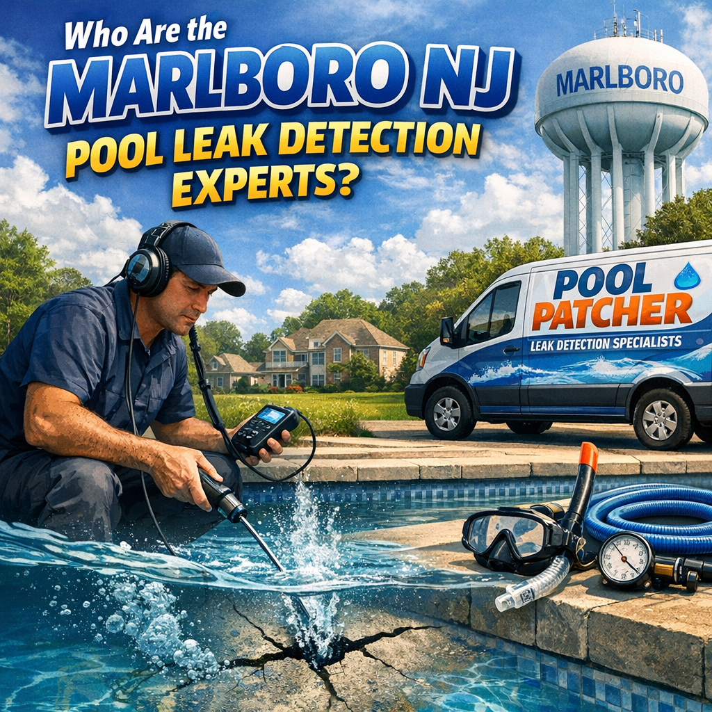 Technician using specialized equipment to detect pool leaks in Marlboro, NJ backyard pool.