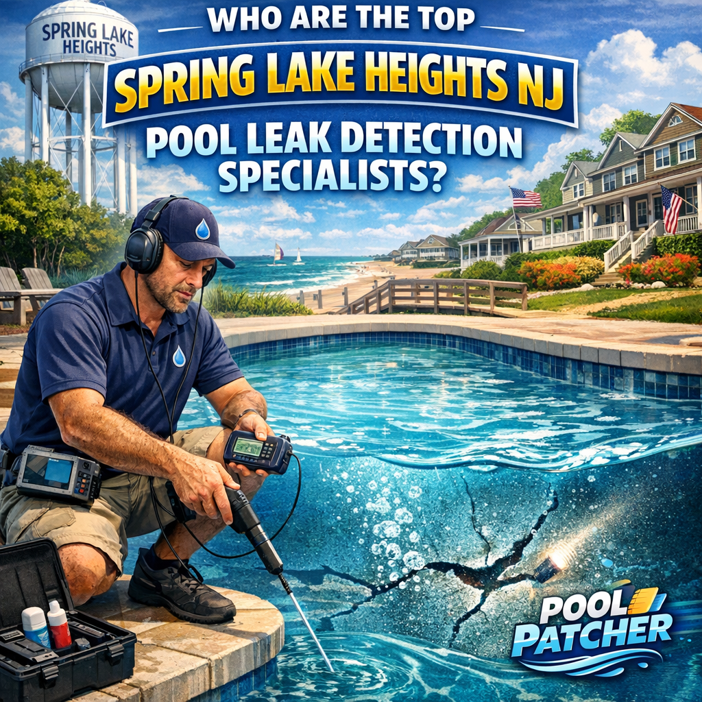 Technician inspecting a residential pool in Spring Lake Heights, NJ for leak detection and repair services.