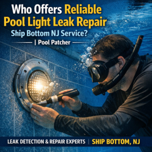 Professional diver repairing a pool light leak underwater in Ship Bottom, NJ.