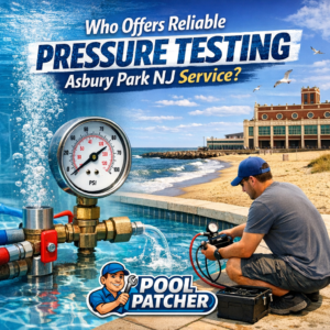 Technician performing reliable pool pressure testing in Asbury Park, NJ with professional equipment.