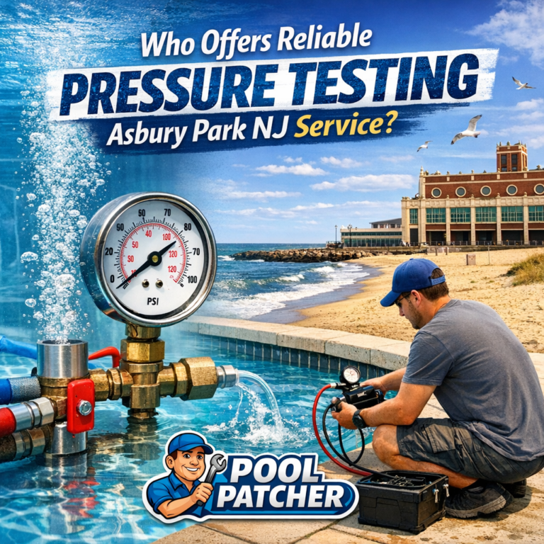 Technician performing reliable pool pressure testing in Asbury Park, NJ with professional equipment.