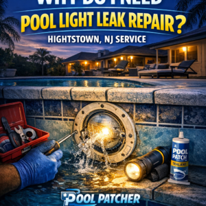 Close-up of a pool light being repaired to fix a leak by Pool Patcher in Hightstown, NJ.
