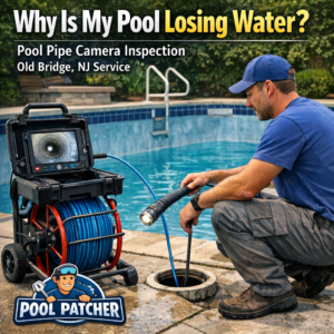 Close-up of a pool pipe inspection camera inside a pipe checking for leaks in Old Bridge, NJ.