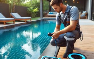 man performing pool leak repair in new jersey